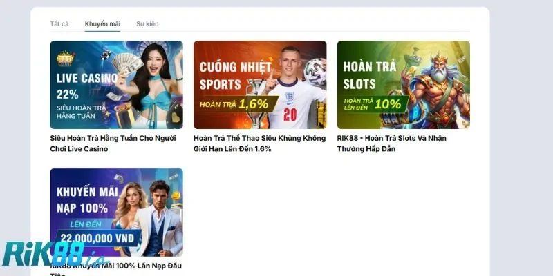 Nhiều sự kiện ưu đãi có 102 tại Rik88