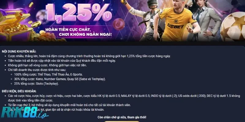 Tất tần tật về ưu đãi hoàn trả của RIK88